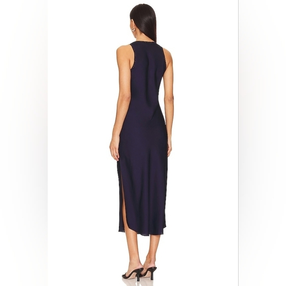 NWT Heartloom Reeve Dress Navy Blue Side Slit Satin Slip Lace Women's Small - Picture 3 of 10